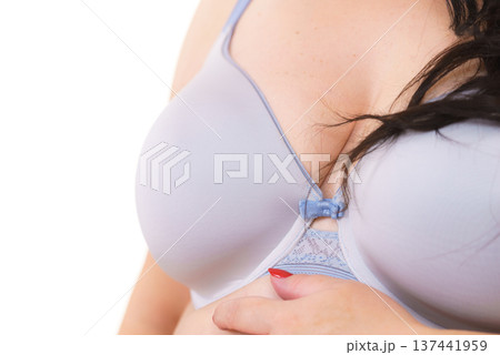 Plus size woman big breast wearing bra 137441959