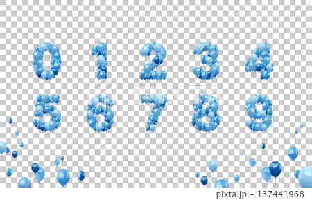 A set of numbers formed by blue balloons A set of numbers formed by blue balloons 137441968