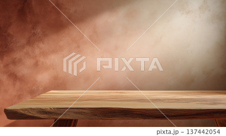 柔らかな光の木製テーブルステージ 137442054