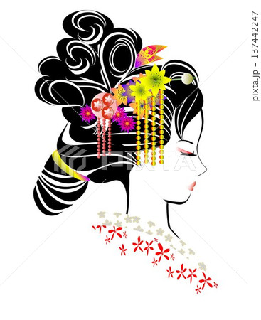 女性の顔、日本髪、着物 137442247