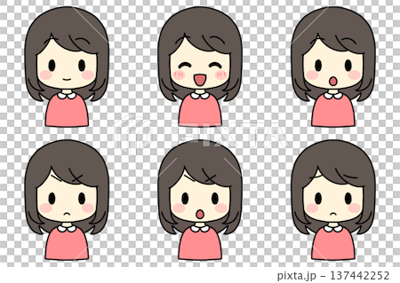 シンプルな女の子のバストアップ・6種表情喜怒哀楽セット 137442252