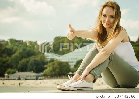 Fashion model woman outdoor Fashion model woman outdoor 137442360