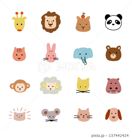 手描き動物のフラットなかわいい顔アイコン 137442424