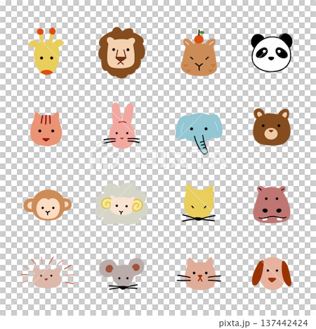 手描き動物のフラットなかわいい顔アイコン 137442424