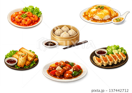 人気中華料理のイラスト素材セット 137442712