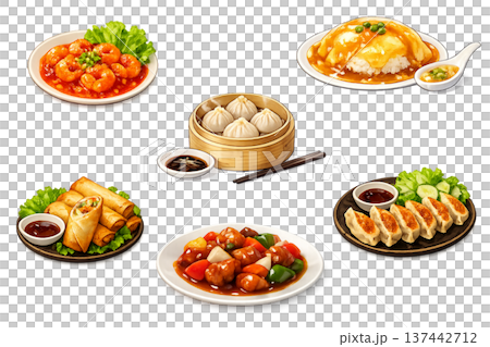 人気中華料理のイラスト素材セット 137442712