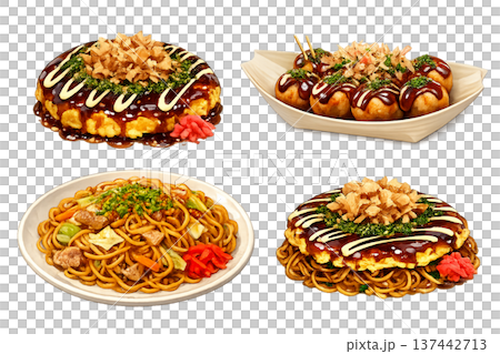 大阪名物・粉もの料理のイラスト素材集 大阪名物・粉もの料理のイラスト素材集 137442713