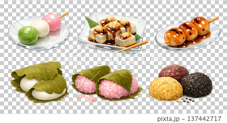 花見団子や桜餅など和菓子イラストセット 137442717