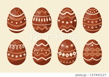 Set of chocolate easter eggs with different patterns. Illustration. 137443127