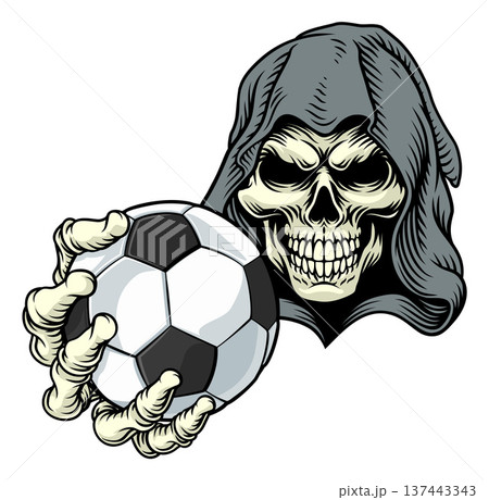 Grim Reaper Death Skeleton Soccer Football Mascot Grim Reaper Death Skeleton Soccer Football Mascot 137443343