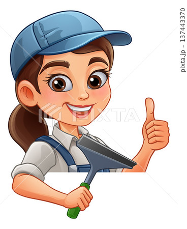 Woman Female Squeegee Window Cleaner Woman Female Squeegee Window Cleaner 137443370