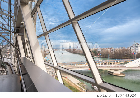 Lyon, france. December 27, 2023. Musee des confluences viewing cityscape, modern architecture, and the confluence of the rhone and saone rivers in lyon 137443924