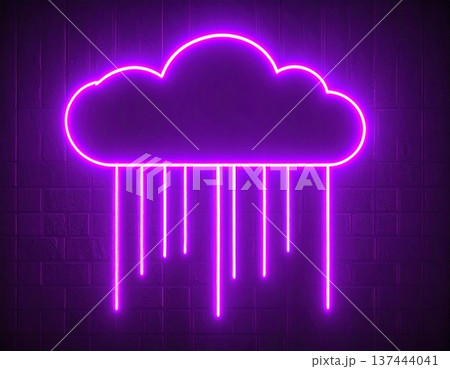 ピンク色のネオンの雲から雨が降っている 137444041