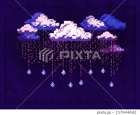 グリッジノイズの雲から雨が降る背景 137444042