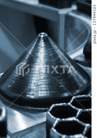 Model printed on 3D printer from metal. Object created on 3D printer from melting metal thread. Modern new technologies. Additive progressive manufacturing solution. Metal 3d printing technology 137444183