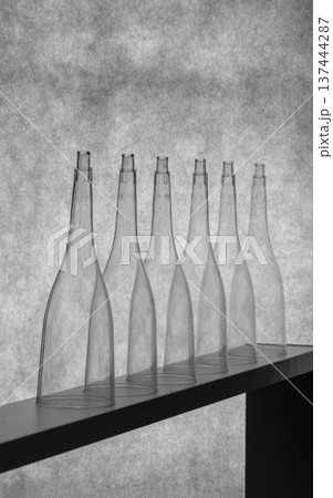 Black and white still life with glassware on a board Black and white still life with glassware on a board 137444287