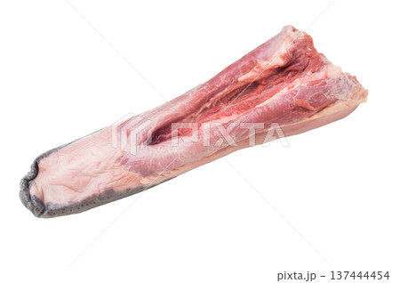 Fresh raw beef tongue on white background. Butcher cut offal meat used in traditional cuisine. Fresh raw beef tongue on white background. Butcher cut offal meat used in traditional cuisine. 137444454