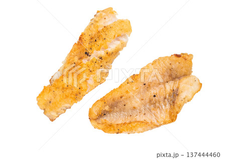 Fried redfish fillet close up. Delicious seafood dish with crispy texture. 137444460