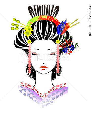 女性の顔、日本髪、着物 137444551
