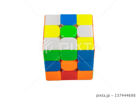 Bright speedcube puzzle toy photographed in clean studio light, geometric colorful blocks symbolizing intelligence, strategy and problem solving skills. Bright speedcube puzzle toy photographed in clean studio light, geometric colorful blocks symbolizing intelligence, strategy and problem solving skills. 137444698