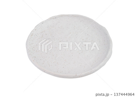 Minimal white ceramic plate isolated on clean background, top view minimalist tableware mockup with copy space for menu or food presentation 137444964