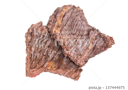 Grilled bavette flap steak also known as arrachera steak isolated on white background 137444975
