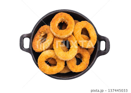 Crispy Fried squid rings, calamari fastfood snack isolated on white background. top view 137445033
