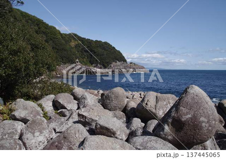 熊野灘の柱状節理とごろた石の海岸 137445065