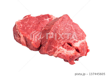Raw beef boneless shank shin meat with herbs and spices. isolated on white background. top view Raw beef boneless shank shin meat with herbs and spices. isolated on white background. top view 137445605