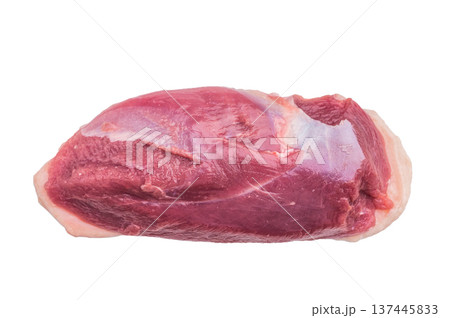Raw duck breast fillets on white background ideal for gourmet poultry cooking and fresh ingredient stock images. 137445833