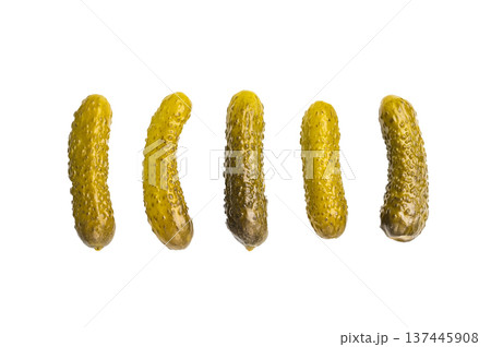Crunchy pickled cucumbers, bursting with flavor, perfect for sandwiches, salads, or as a tangy snack. isolated on white background Crunchy pickled cucumbers, bursting with flavor, perfect for sandwiches, salads, or as a tangy snack. isolated on white background 137445908