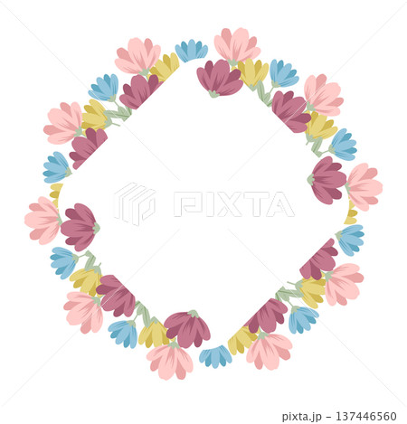 Diamond shape floral border with pastel spring flowers 137446560