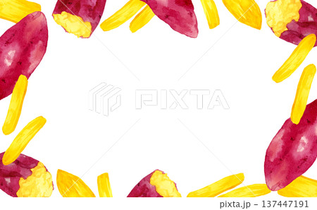 干し芋のフレーム 手描き水彩イラスト背景素材 干し芋のフレーム 手描き水彩イラスト背景素材 137447191