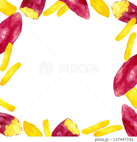 干し芋のフレーム　手描き水彩イラスト背景素材 137447192