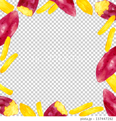 干し芋のフレーム　手描き水彩イラスト背景素材 137447192
