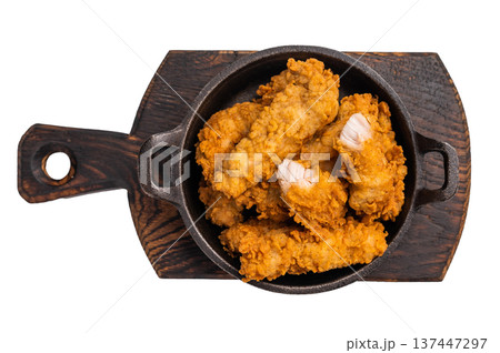 Fried chicken fillet tender strips isolated on white background Fried chicken fillet tender strips isolated on white background 137447297