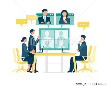 会議室でオンライン会議を行うビジネス男女 137447609