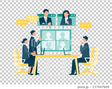 会議室でオンライン会議を行うビジネス男女 137447609