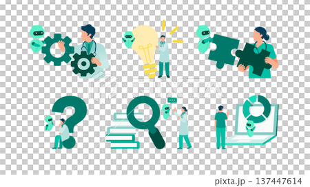 AIと協力する医師の医療DXイメージイラストセット AIと協力する医師の医療DXイメージイラストセット 137447614