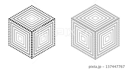 Cube circle concentric dotted square geometric pattern. Cube circle concentric dotted square geometric pattern. 137447767