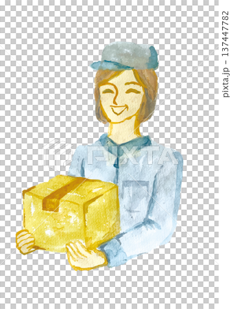 Smiling delivery man working as a senior woman Smiling delivery man working as a senior woman 137447782