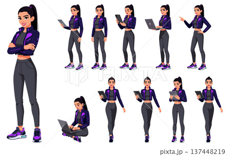 Woman tech worker character set isolated 137448219