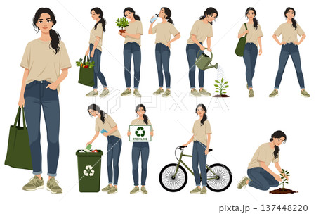Woman eco lifestyle character set isolated 137448220