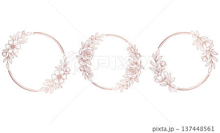 パステルカラーの美しくエレガントな花のリースのフレームセット 137448561