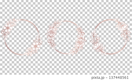 パステルカラーの美しくエレガントな花のリースのフレームセット 137448561
