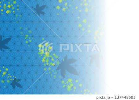 青色の麻の葉と紅葉の葉の背景 137448603