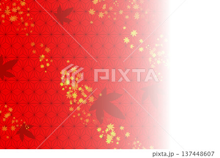 赤色の麻の葉と紅葉の葉の背景 赤色の麻の葉と紅葉の葉の背景 137448607