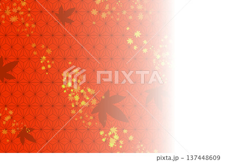 オレンジ色の麻の葉と紅葉の葉の背景 137448609