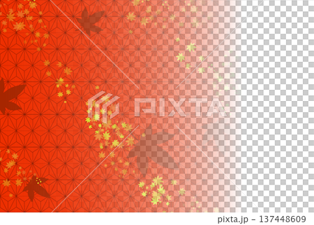 オレンジ色の麻の葉と紅葉の葉の背景 137448609