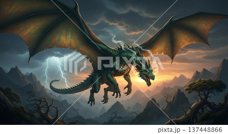 雄々しく飛ぶ巨大なドラゴン 雄々しく飛ぶ巨大なドラゴン 137448866